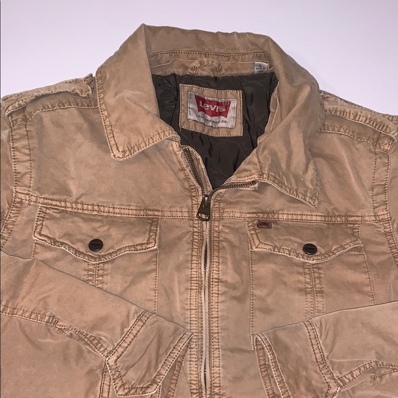 Levi's Insulated Rugged Khaki Insulated Zip-Up Work Casual Jacket L Distressed - Picture 5 of 16
